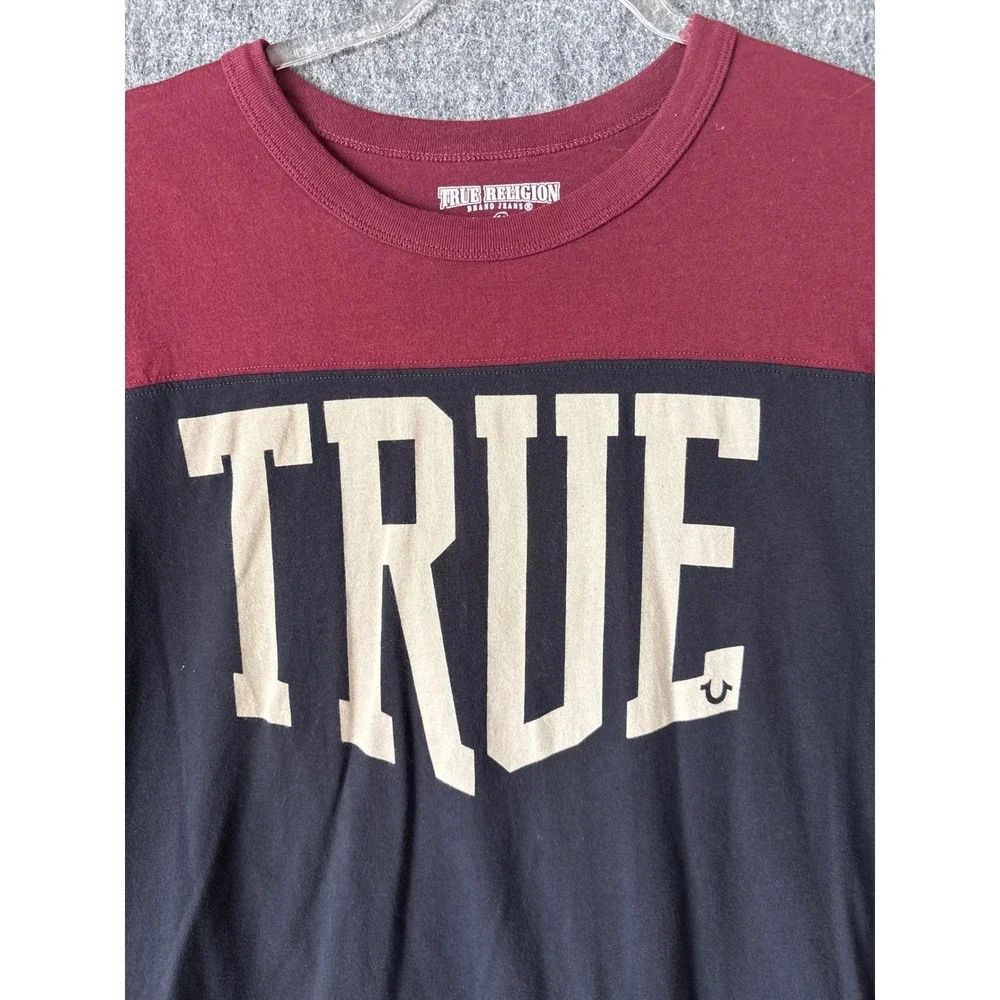True Religion Mens XXL Colorblock Graphic T-Shirt Black Burgundy‎ TRUE 02 Tee